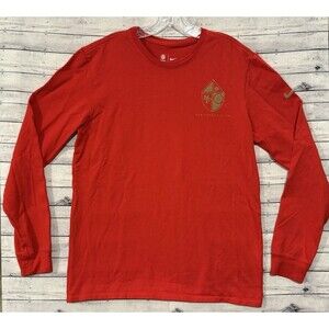 NIKE San Francisco 49ers Shield Long Sleeve Shirt Sz L Red Faithful Heavy Cotton